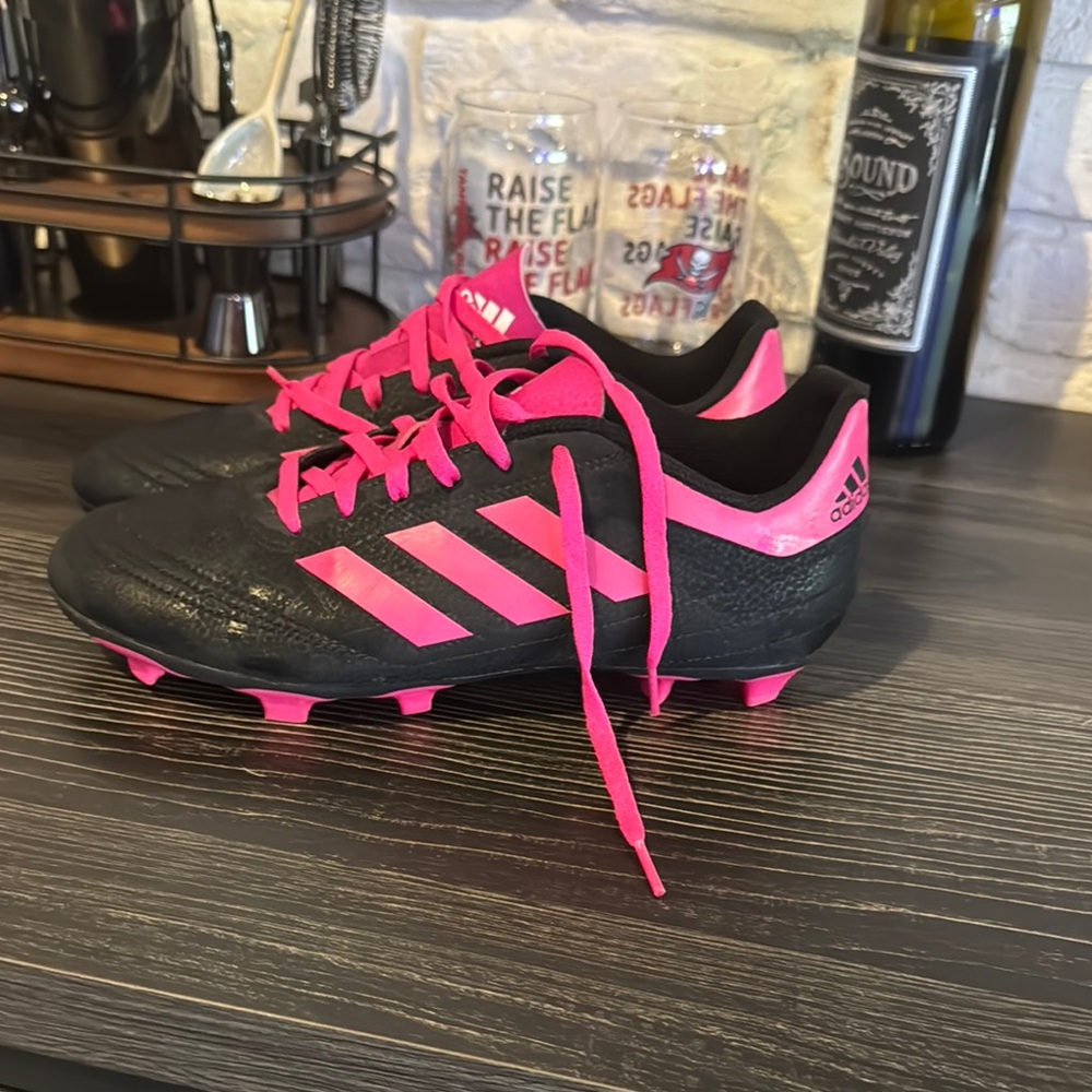 adidas Kids Black and Pink Cleats